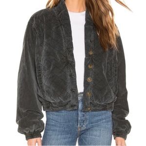 Free People Main Squeeze Gray Quilted Bomber Jacket